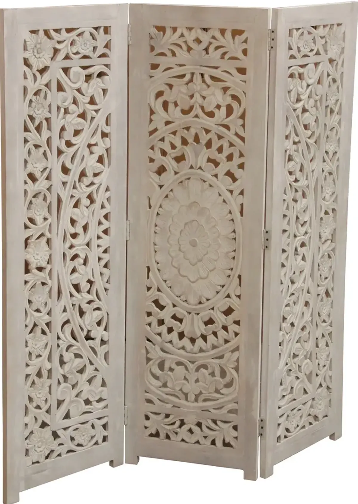 White 3 Panel Antique Screen