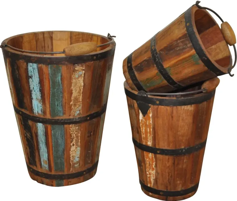 Large Antique Wooden Bucket with Handle