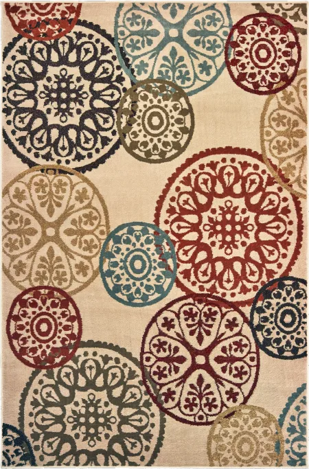 Laurel 5 x 7 Circle Red, Blue, and Green Area Rug