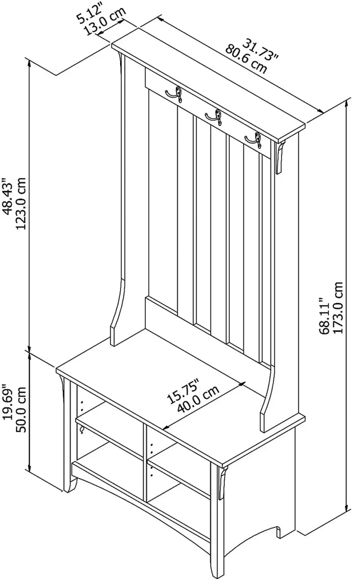 Salinas Cape Cod Gray Hall Tree with Storage and Bench