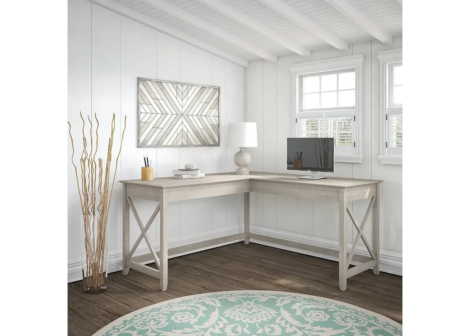 Key West Washed Gray L Shaped Desk - Bush Furniture