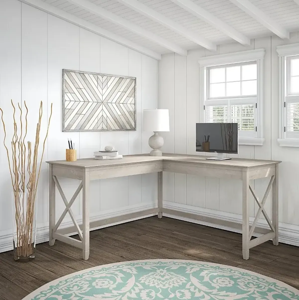 Key West Washed Gray L Shaped Desk - Bush Furniture