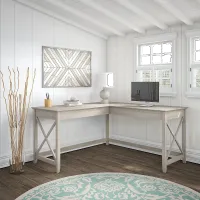 Key West Washed Gray L Shaped Desk - Bush Furniture
