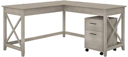 Key West Washed Gray L Shaped Desk with Mobile File Cabinet - Bush...