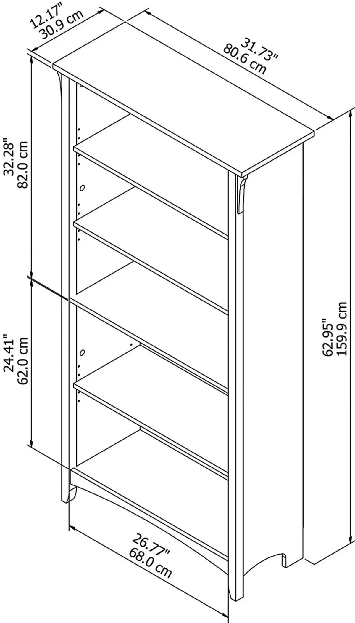 Salinas Cape Cod Gray 5 Shelf Bookcase