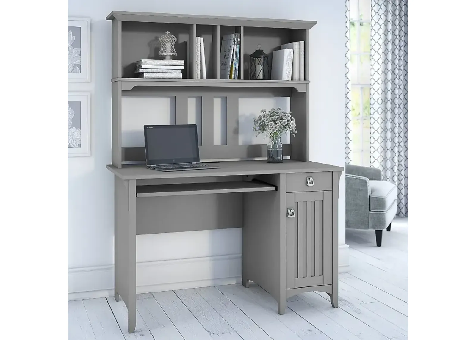 Cape Cod Gray Computer Desk with Hutch - Bush Furniture