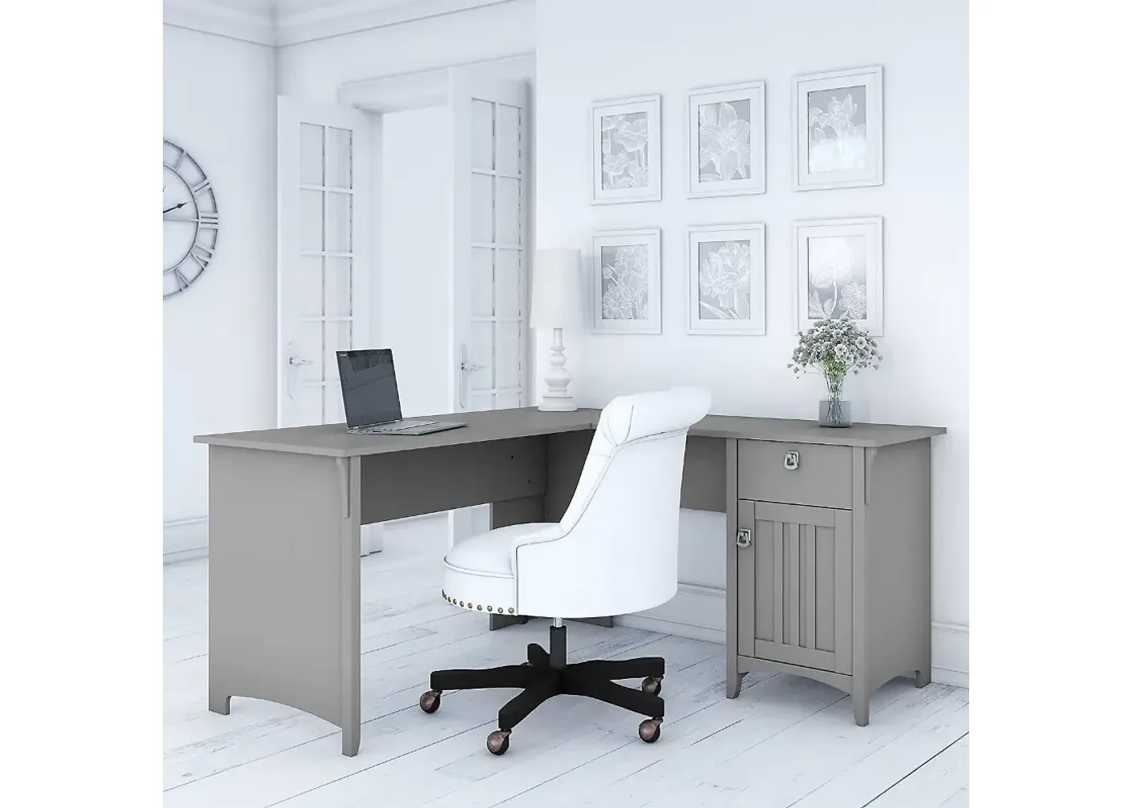 Salinas Cape Cod Gray L Shaped Desk with Storage - Bush Furniture