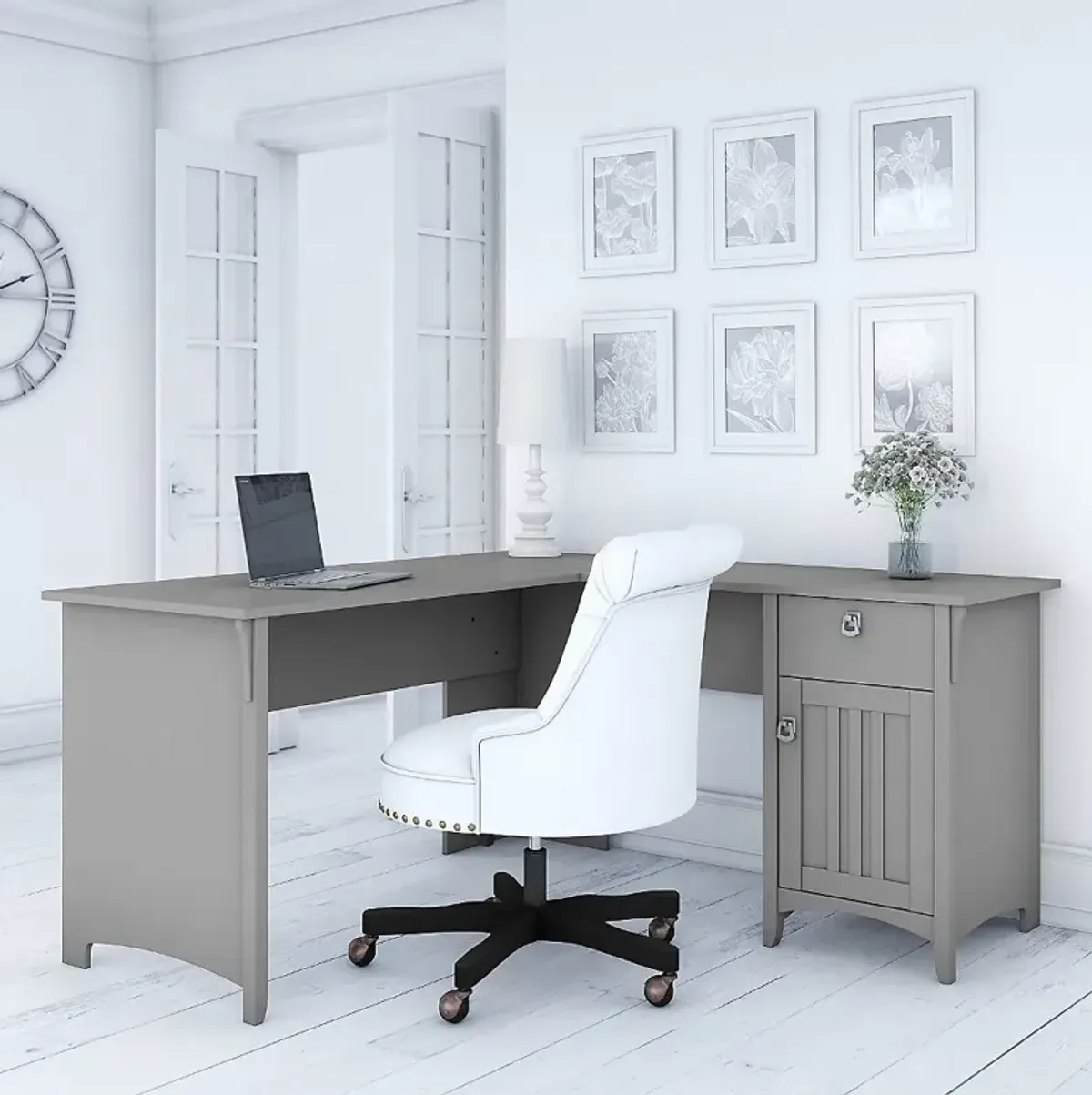 Salinas Cape Cod Gray L Shaped Desk with Storage - Bush Furniture