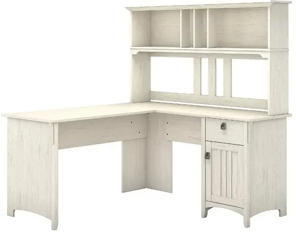 Salinas Antique White L Shaped Pedestal Desk with Hutch