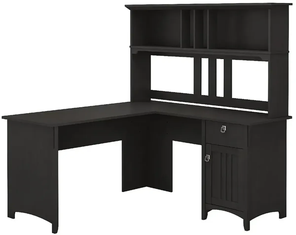 Salinas Black L Shaped Pedestal Desk with Hutch