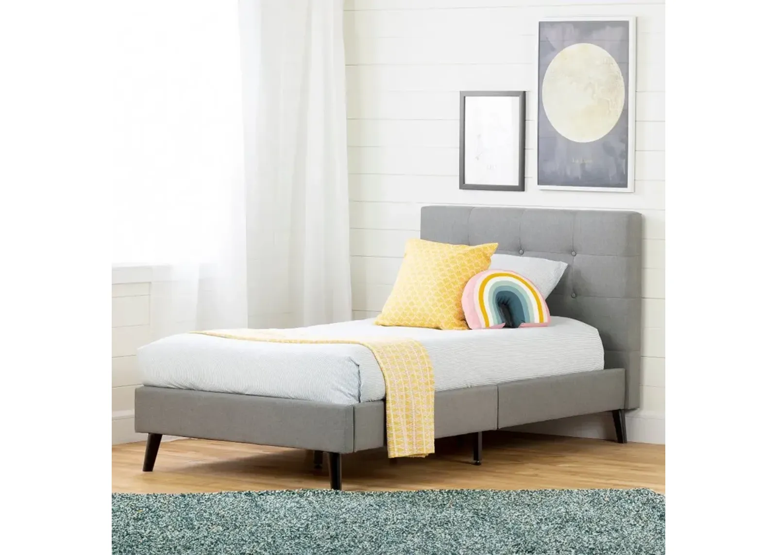 Contemporary Gray Twin Upholstered Platform Bed - South Shore