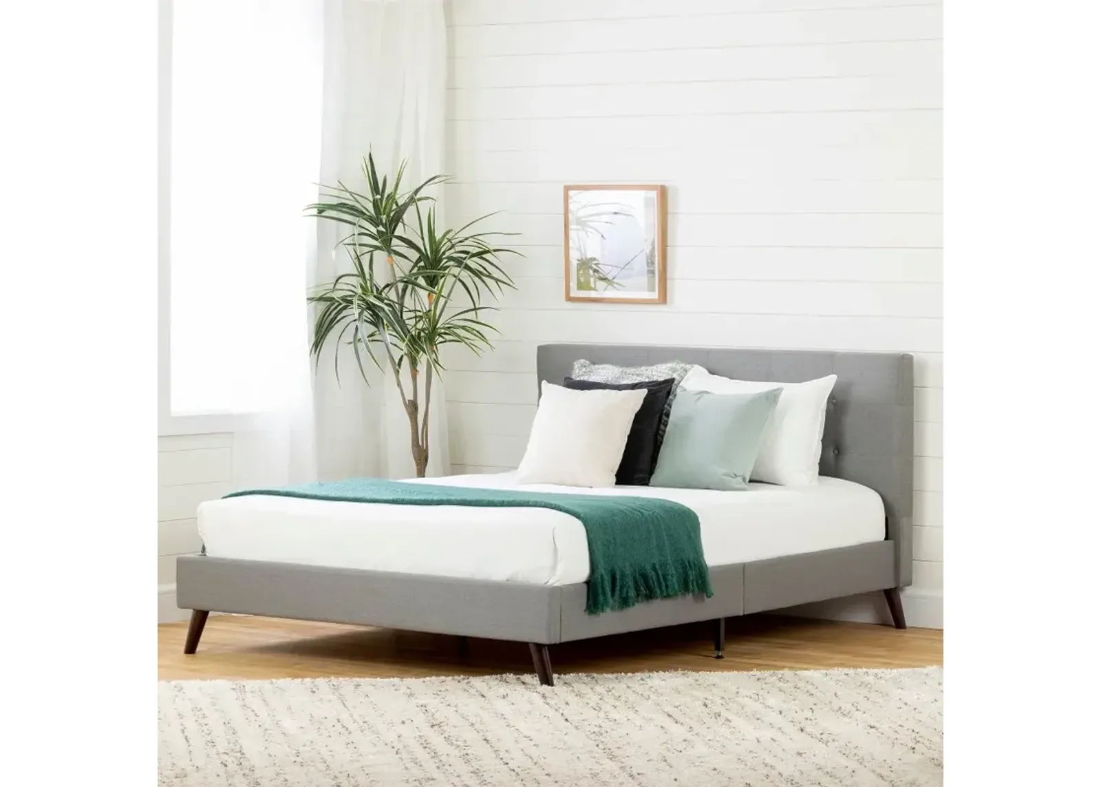 Fusion Contemporary Gray Full Upholstered Platform Bed - South Shore