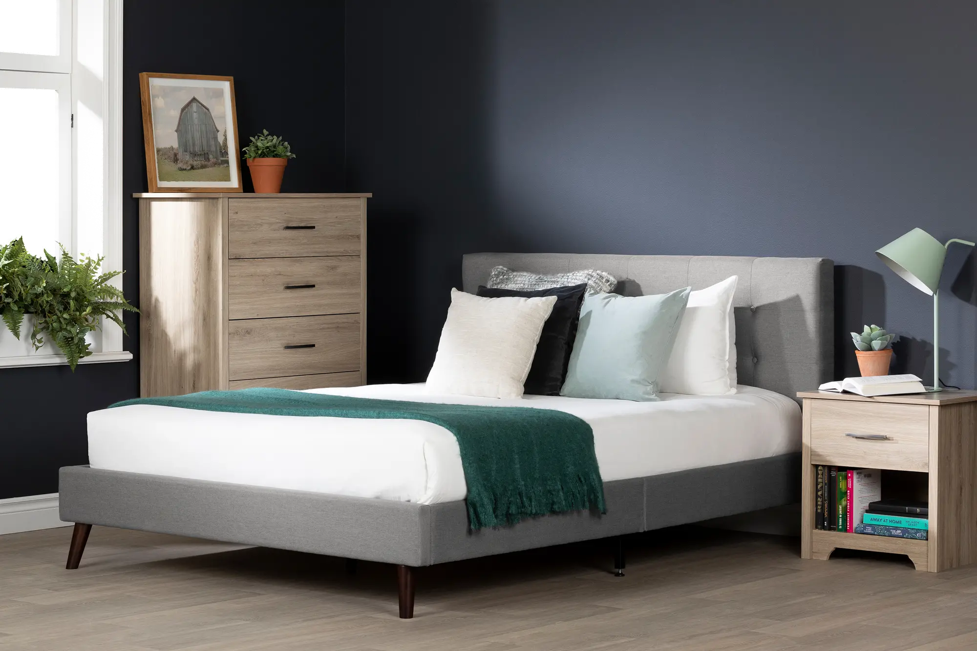 Fusion Contemporary Gray Queen Upholstered Platform Bed - South Shore