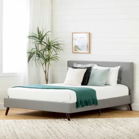 Fusion Contemporary Gray Queen Upholstered Platform Bed - South Shore