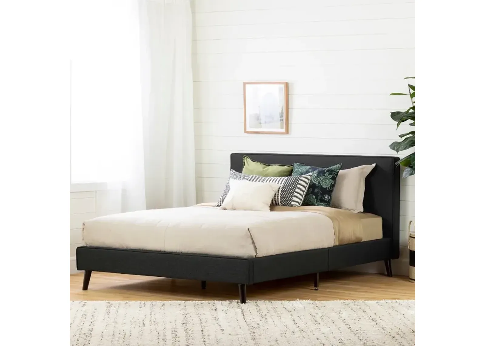 Gravity Charcoal Gray Queen Upholstered Platform Bed - South Shore