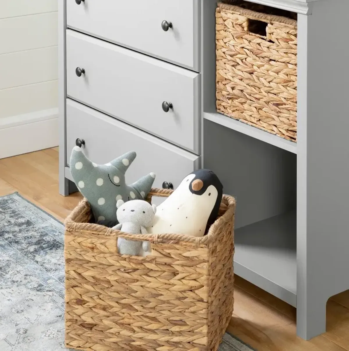 Cotton Candy Gray 3 Drawer Dresser with Baskets - South Shore