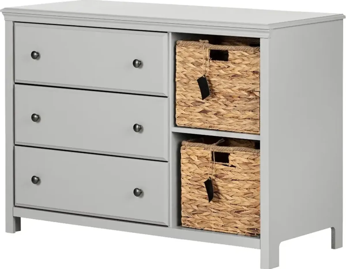 Cotton Candy Gray 3 Drawer Dresser with Baskets - South Shore