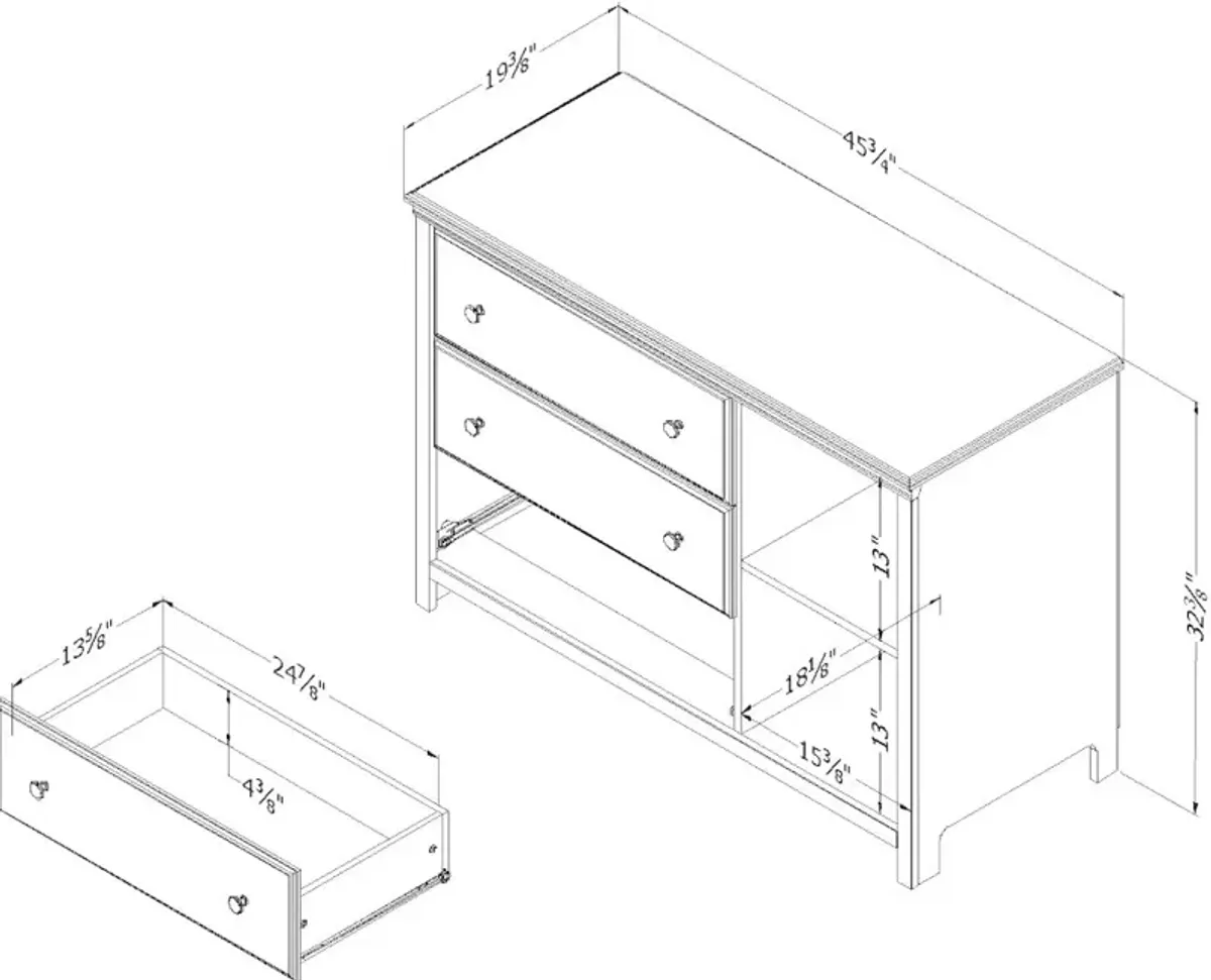 Cotton Candy Gray 3 Drawer Dresser with Baskets - South Shore