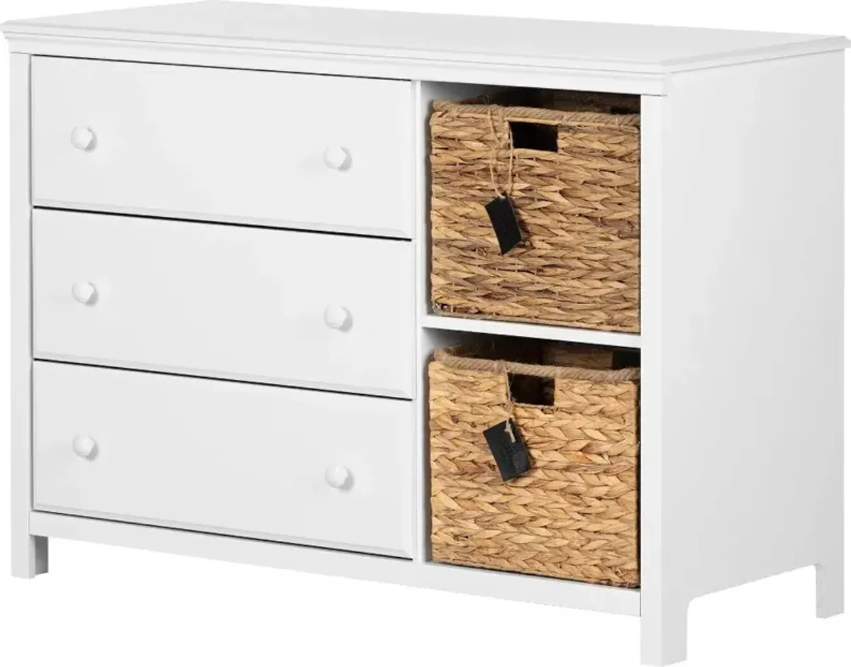 Cotton Candy White 3 Drawer Dresser with Baskets - South Shore