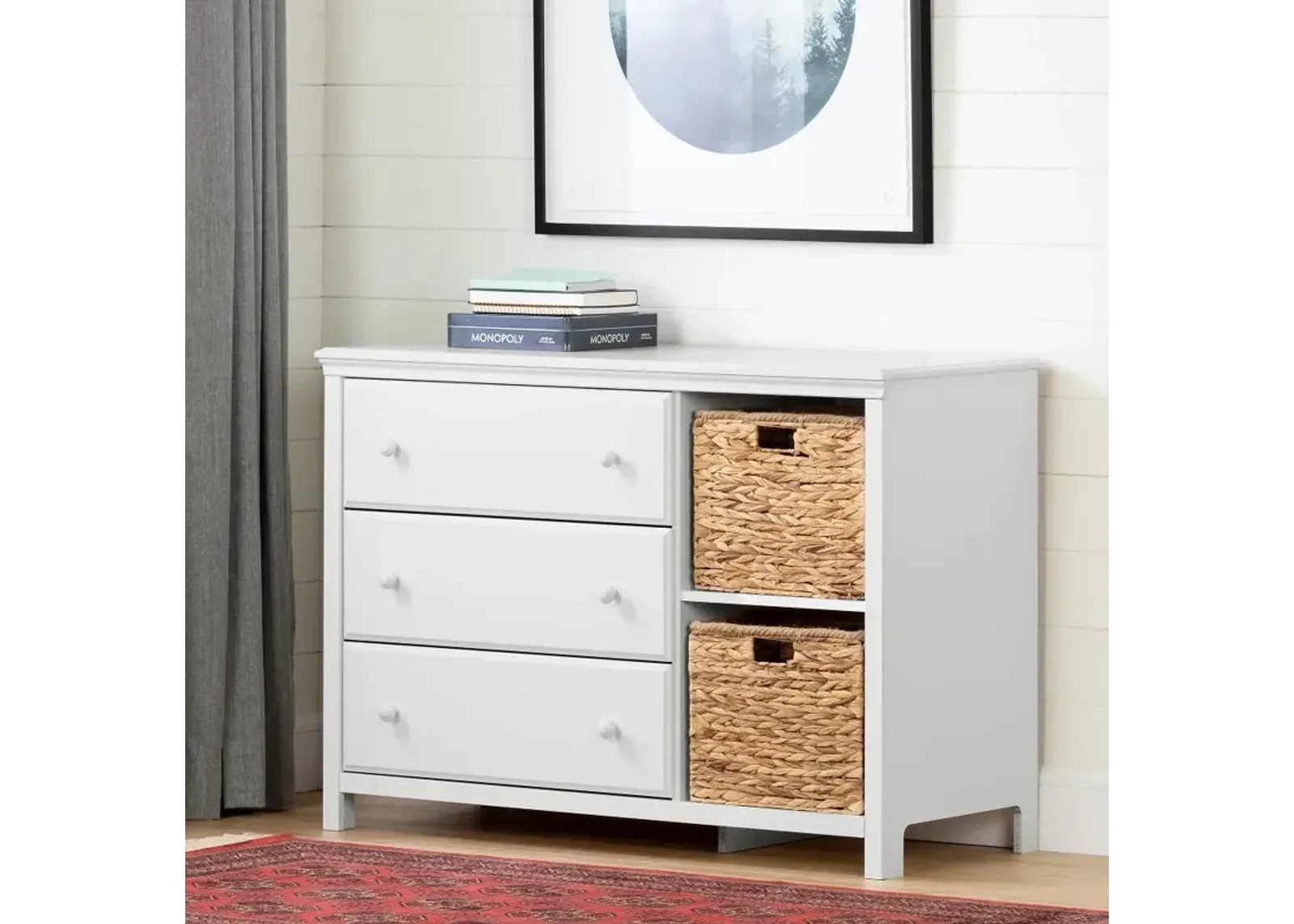 Cotton Candy White 3 Drawer Dresser with Baskets - South Shore