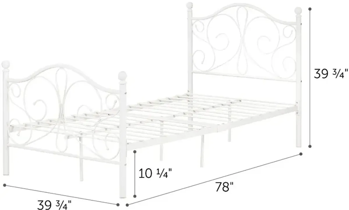 Country Poetry Traditional White Twin Metal Bed - South Shore