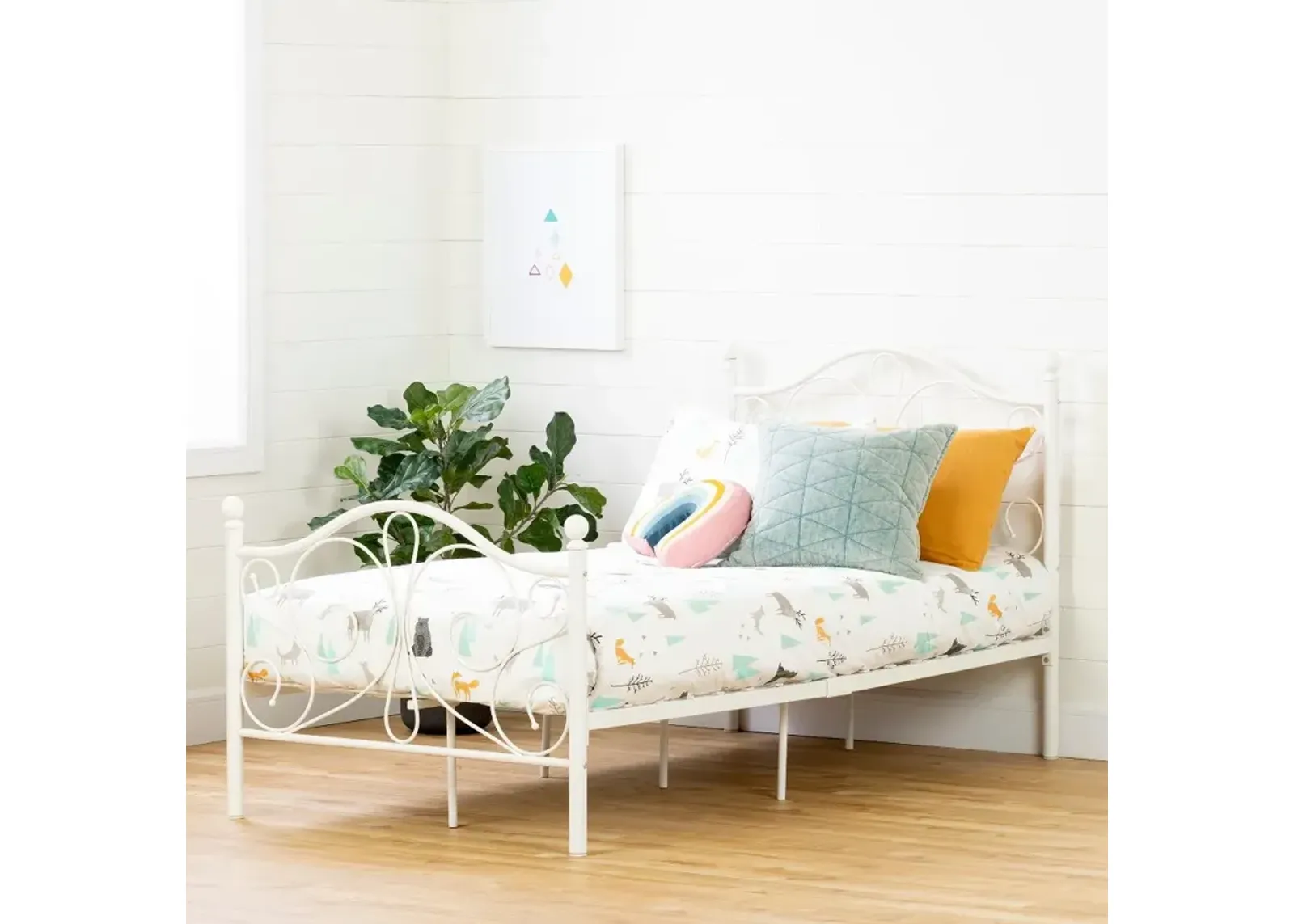 Country Poetry Traditional White Twin Metal Bed - South Shore