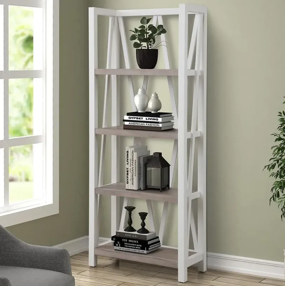 Amy Cotton White Bookcase with Natural Shelves