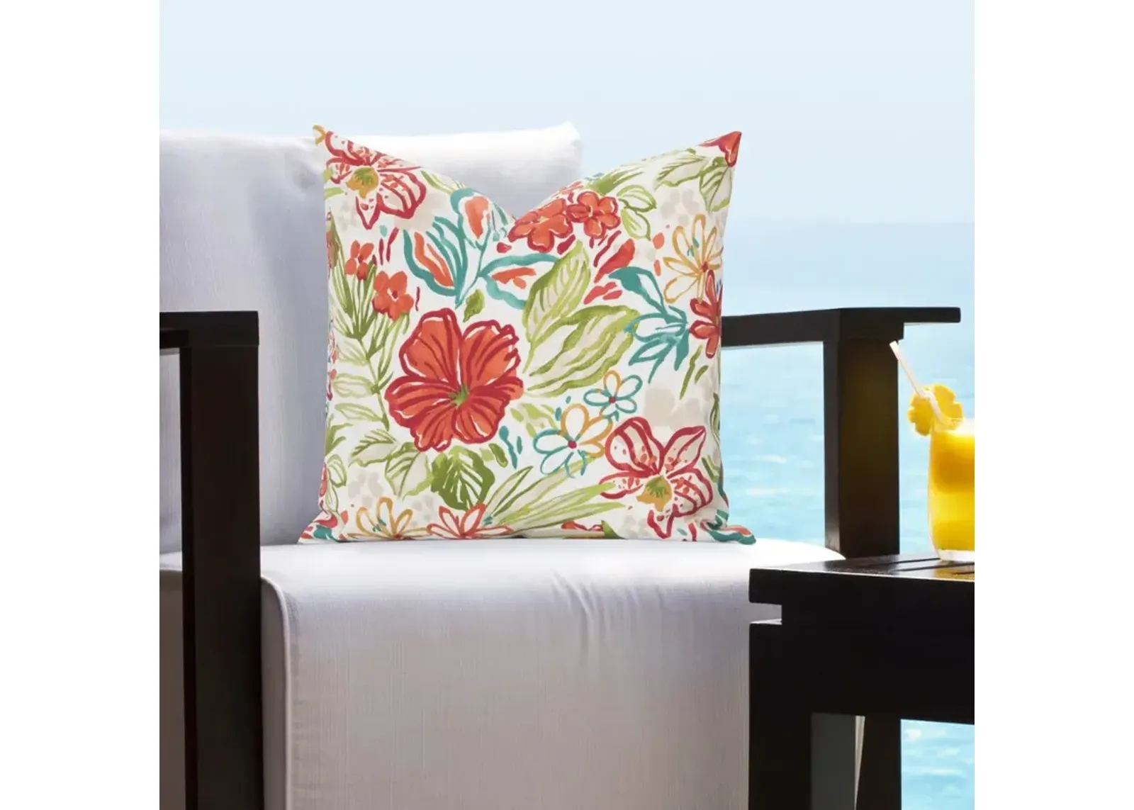 Multi Color Tropical Blooms Indoor-Outdoor Throw Pillow