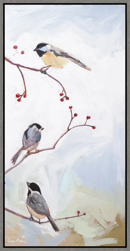 Multi Color Three Birds on Branches Canvas Framed Wall Art