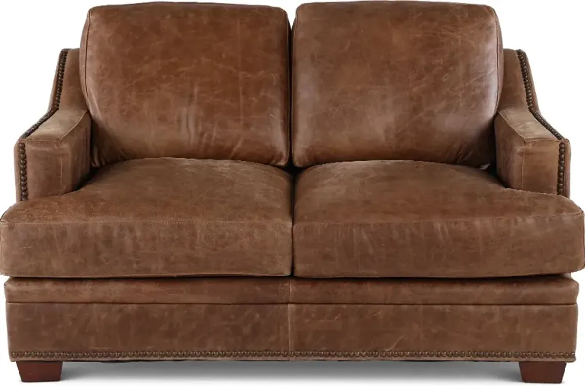 Antique Brown Leather Loveseat