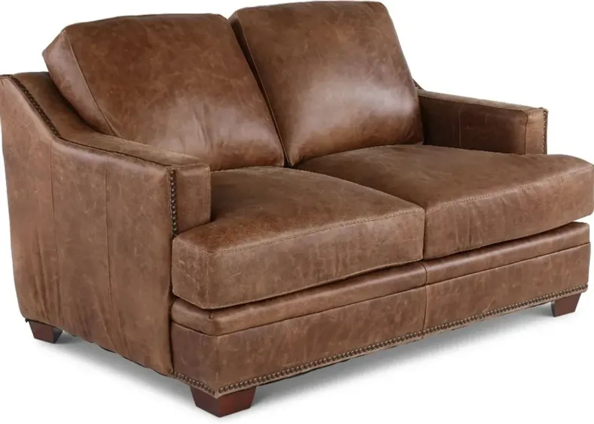 Antique Brown Leather Loveseat