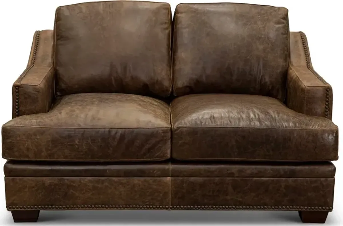 Antique Brown Leather Loveseat