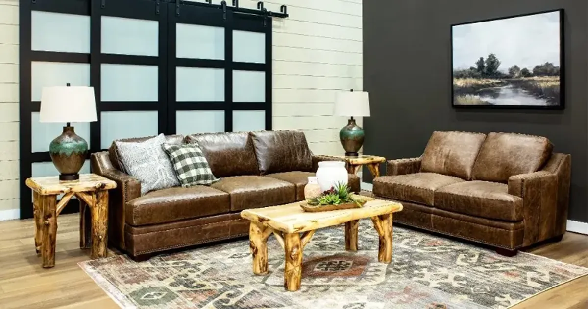 Antique Brown Leather Loveseat