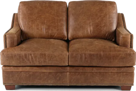 Antique Brown Leather Loveseat