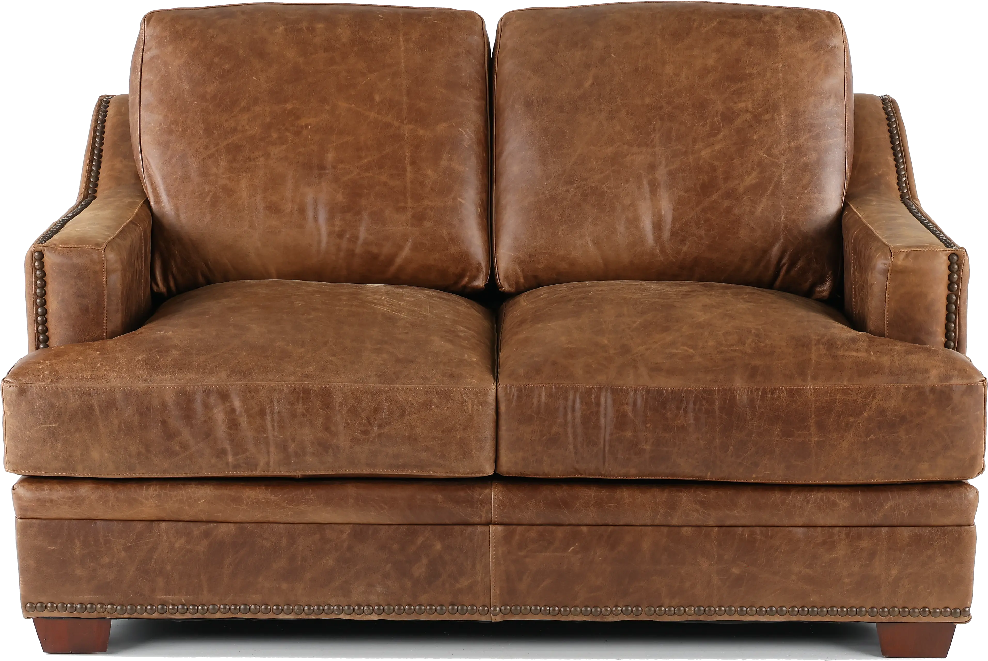 Antique Brown Leather Loveseat