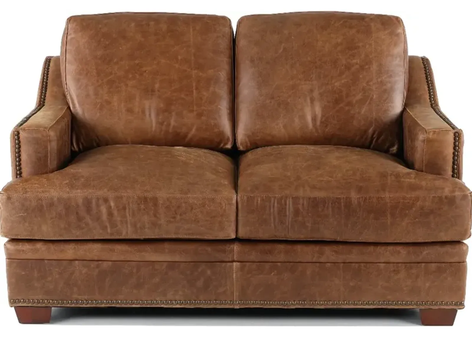 Antique Brown Leather Loveseat