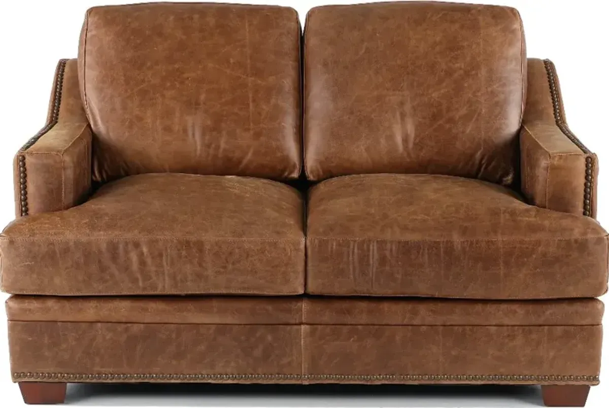 Antique Brown Leather Loveseat