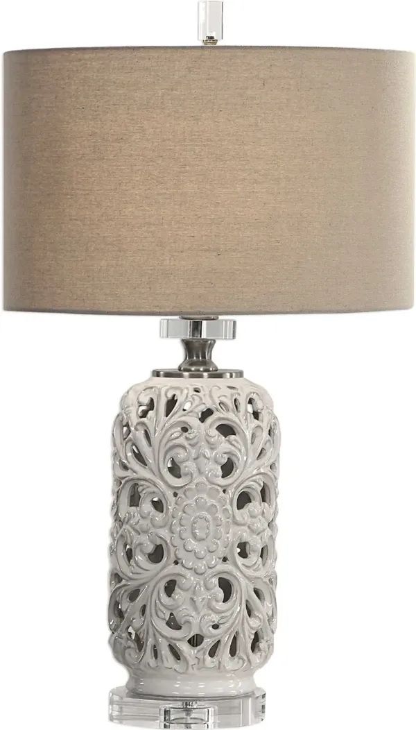 Pierced Ceramic Cream Table Lamp with Crystal Detailing