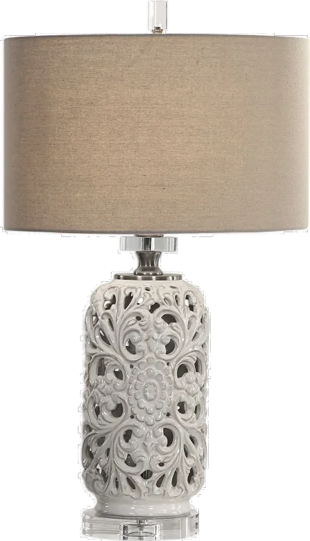 Pierced Ceramic Cream Table Lamp with Crystal Detailing