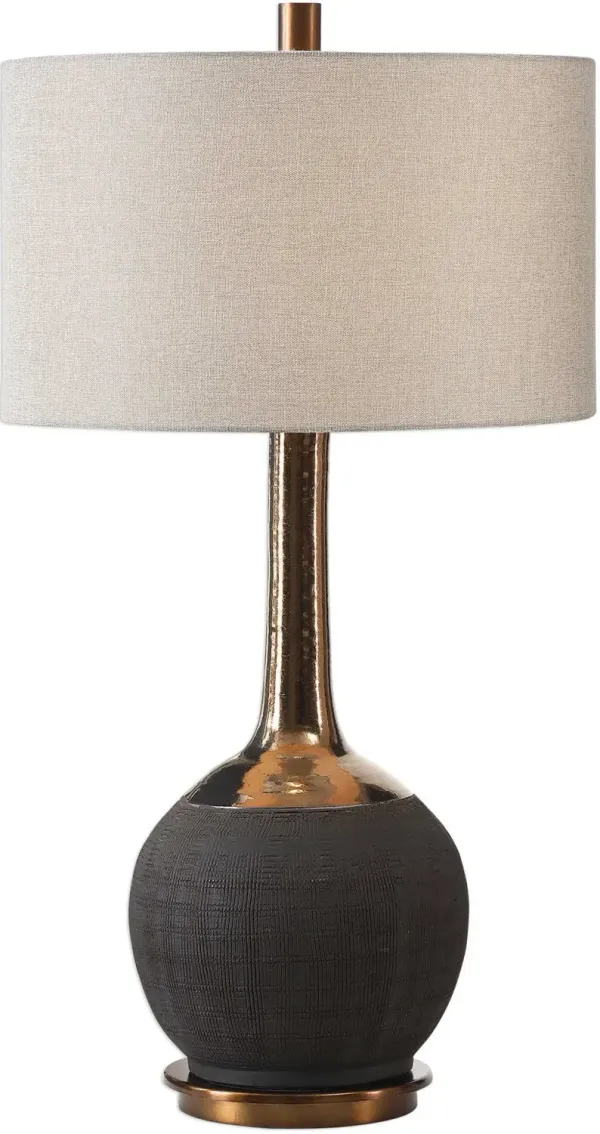 Matte Black Ceramic Table Lamp with Metallic Gold Bronze Neck