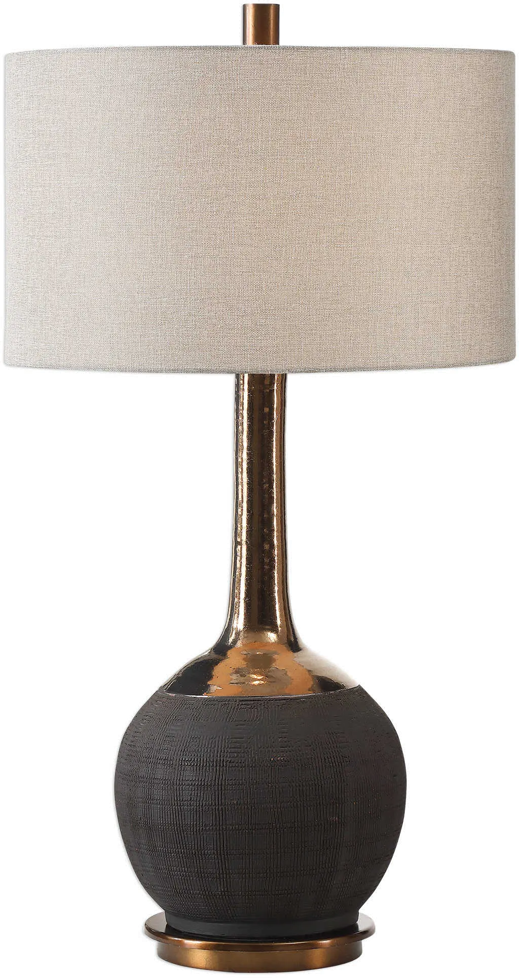 Matte Black Ceramic Table Lamp with Metallic Gold Bronze Neck