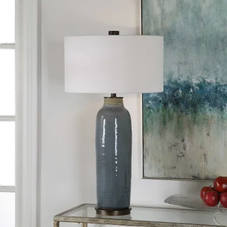 Blue Glazed Finish Table Lamp with Oil Rubbed Bronze Accents