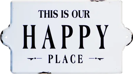 Distressed White and Black Happy Place Metal Wall Sign