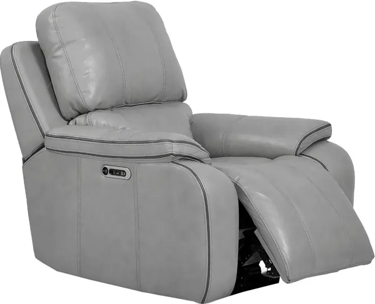 Harry Mist Light Gray Leather-Match Power Recliner