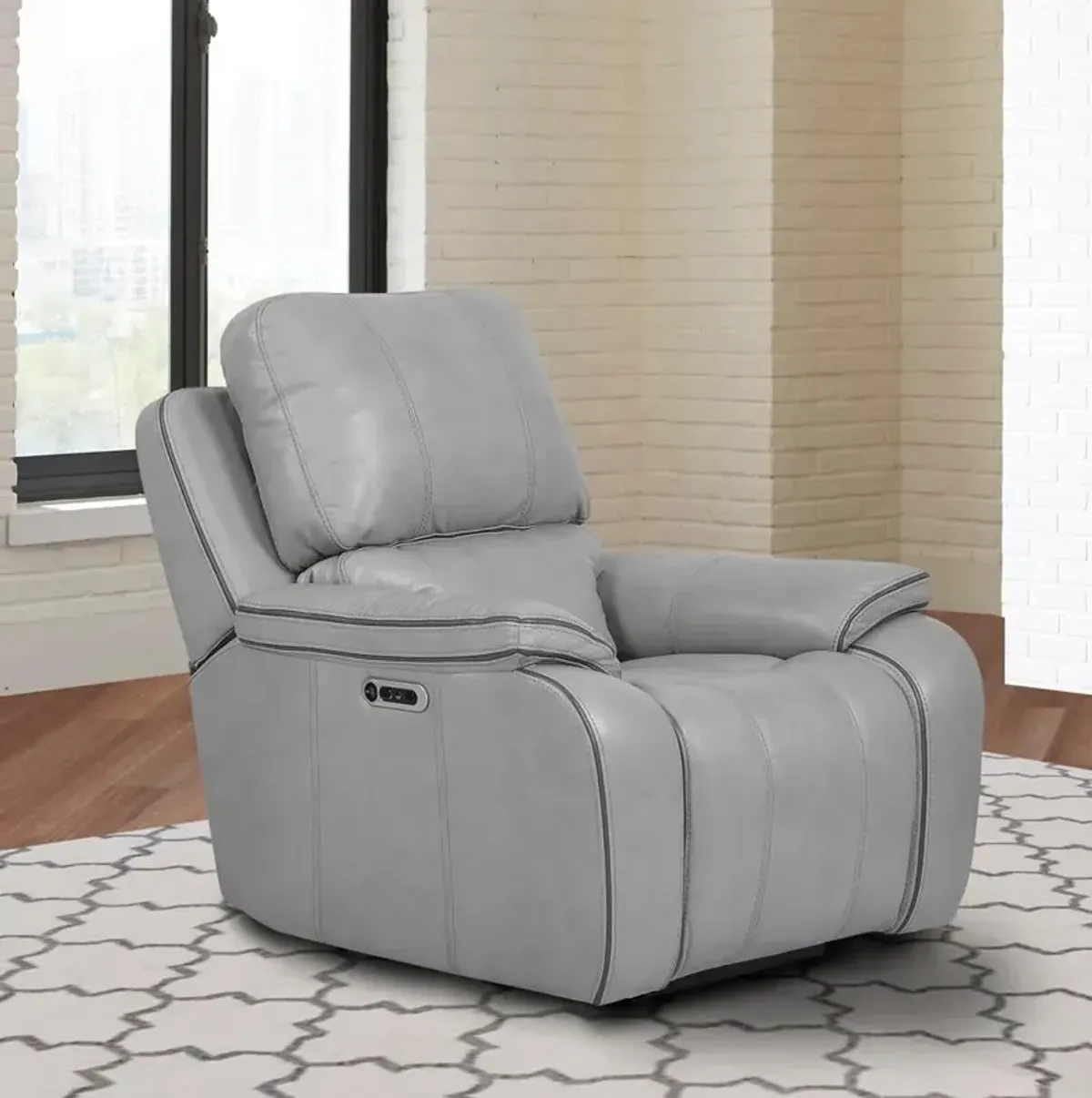 Harry Mist Light Gray Leather-Match Power Recliner