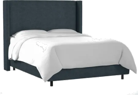 Penelope Navy Upholstered Wingback Full Bed - Skyline Furniture