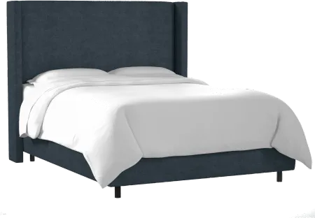 Penelope Navy Upholstered Wingback Queen Bed - Skyline Furniture