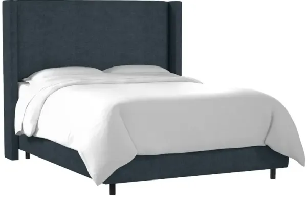 Penelope Navy Upholstered Wingback Queen Bed - Skyline Furniture