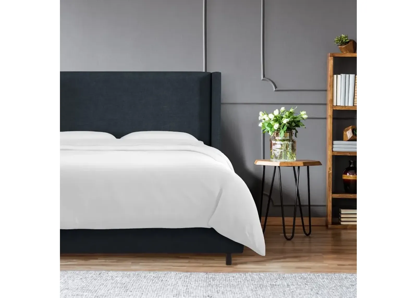 Penelope Navy Upholstered Wingback Queen Bed - Skyline Furniture