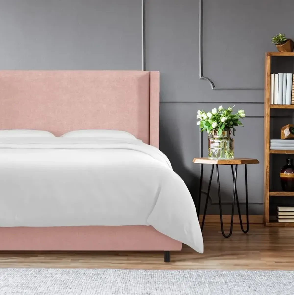 Penelope Blush Upholstered Wingback King Bed - Skyline Furniture